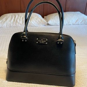 Kate Spade Large Black Domed Pebbled Leather Satchel Purse Handbag EXCELLENT
